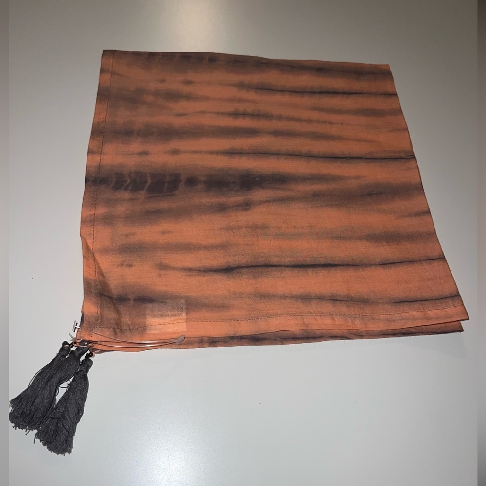 19” x 19” scarf peach gray charcoal tassel fringe ends